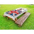 thumbnail image 1 of English Bulldog Outdoor Tablecloth, Happy Pet Bulldog Holding a Union Jack Flag of the Great Britain, Decorative Washable Fabric Picnic Table Cloth, 58 X 84 Inches,Cream Navy Blue Red, by Ambesonne, 1 of 2