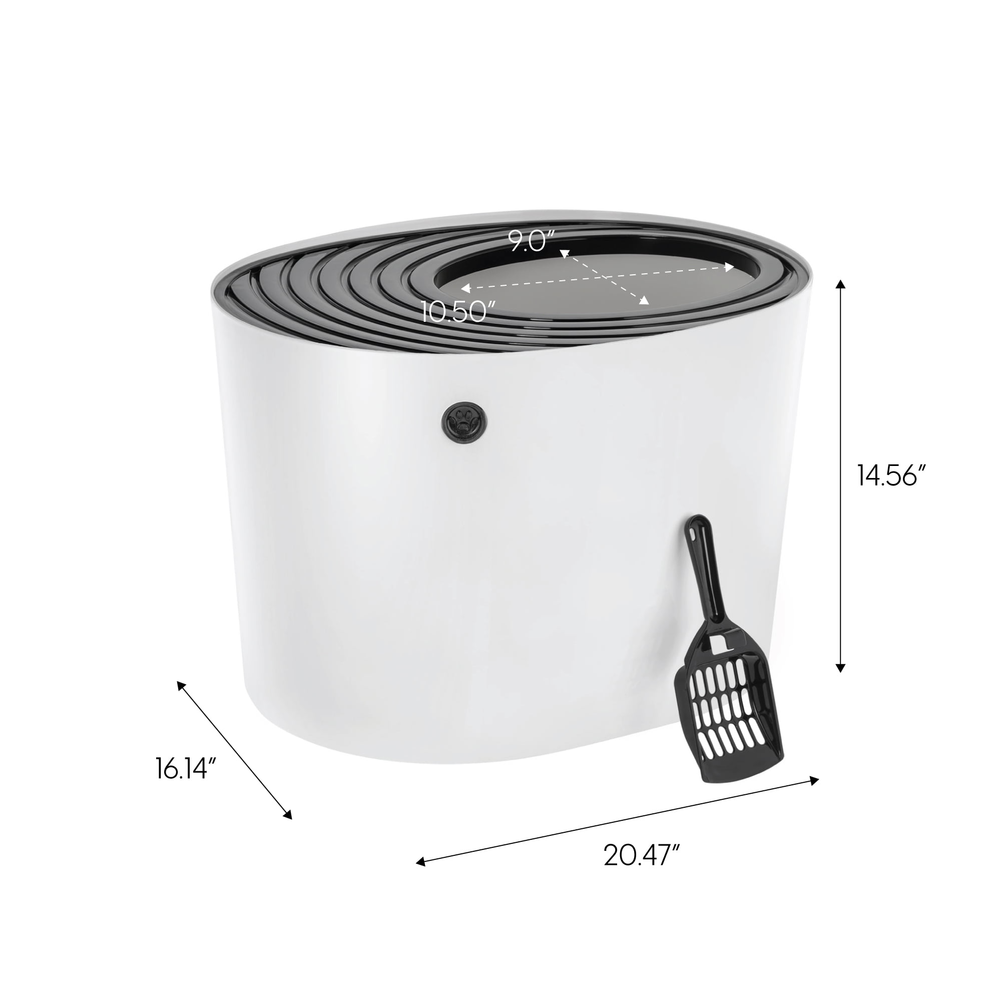 IRIS Top Entry Cat Litter Box with Scoop | Stylish Round Enclosed Design, White/Black