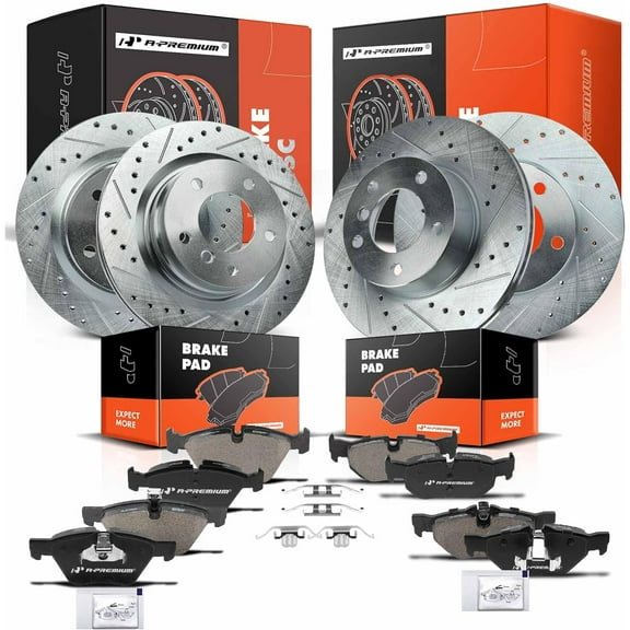 A-Premium Front and Rear Drilled and Slotted Disc Brake Rotors   Ceramic Pads Kit Compatible with Select BMW Model - 325i 2006, 328i 2007-2008, 2.5L 3.0L, 12-PC Set