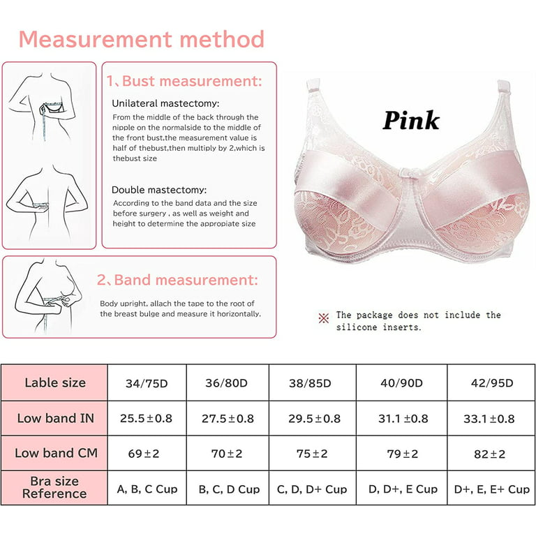 Special Pocket Bra for Silicone Breast Forms Post Surgery Mastectomy Pink  Bra Size 36/80