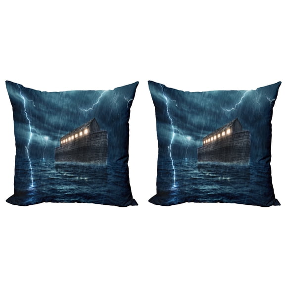 Ambesonne Nature Throw Pillow Cover 2 Pack, Old Wood Boat Dramatic, 18", Blue Brown