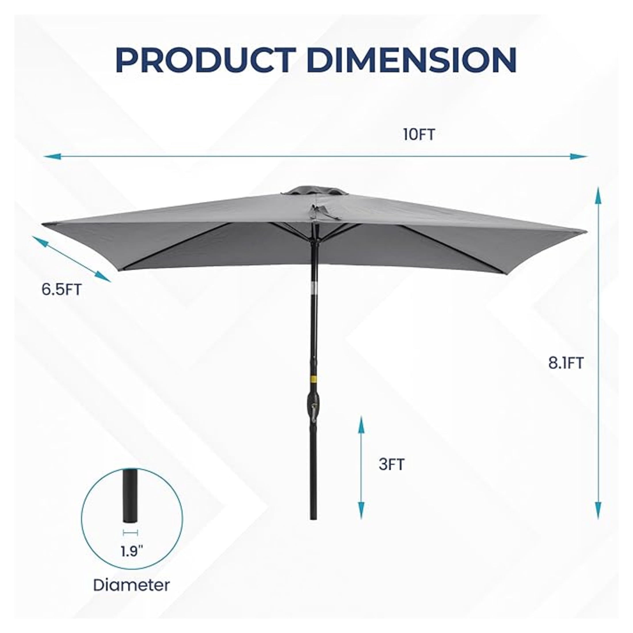 AuraLane 6.5 x 10 ft Rectangular Patio Umbrella with Crank,Tilt,Polyester UV-Resistant Canopy for Pool,Backyard & Patio(Without Base)