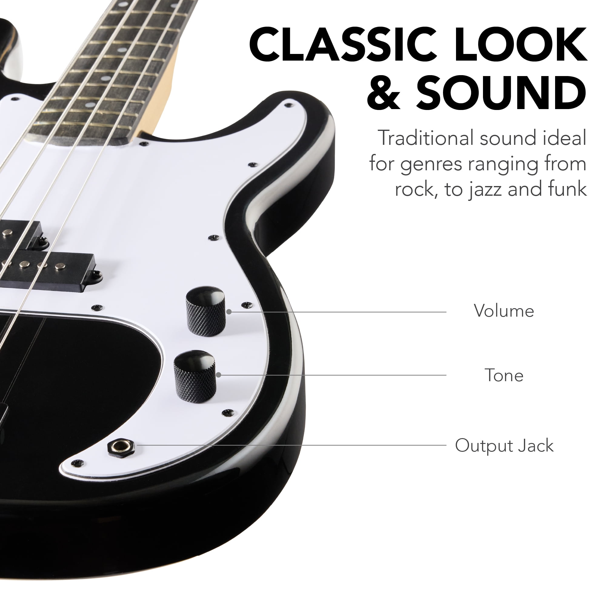 Best Choice Products Full Size Beginner 4-String Electric Guitar Bass Guitar w/ Padded Case - Black/White