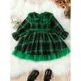 thumbnail image 3 of Elippeo Christmas Dress 12M 2Y 3Y 4Y 5Y 6Y Plaid Print Long Sleeve Round Neck Ruffled Tulle Patchwork A-Line Dress Xmas Clothing, 3 of 10