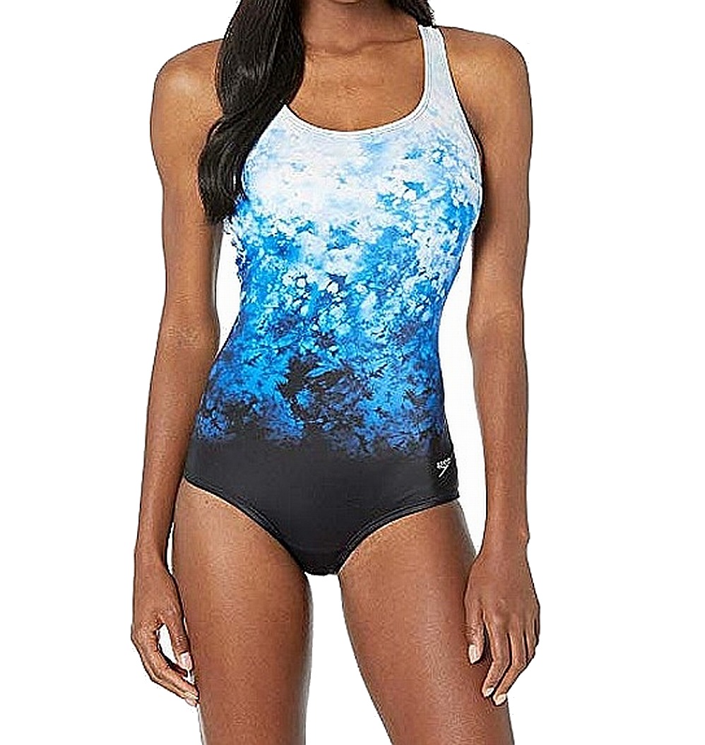 Speedo Women's Swimwear White Black Blue Size 12 OnePiece Abstract