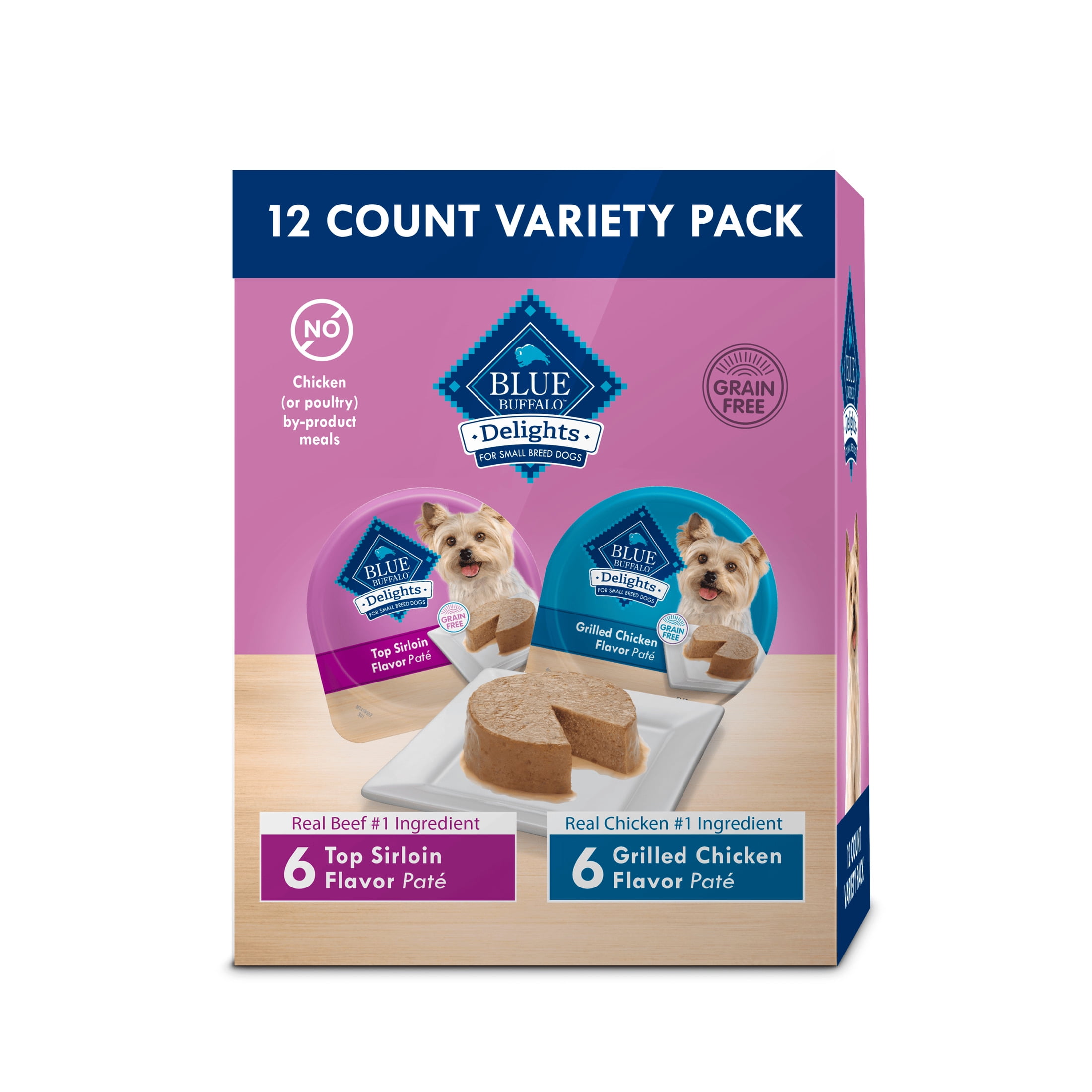 (3 pack) Blue Buffalo Delights Small Breed Natural Wet Dog Food Variety Pack, 3.5-oz. Cups, 12 Count