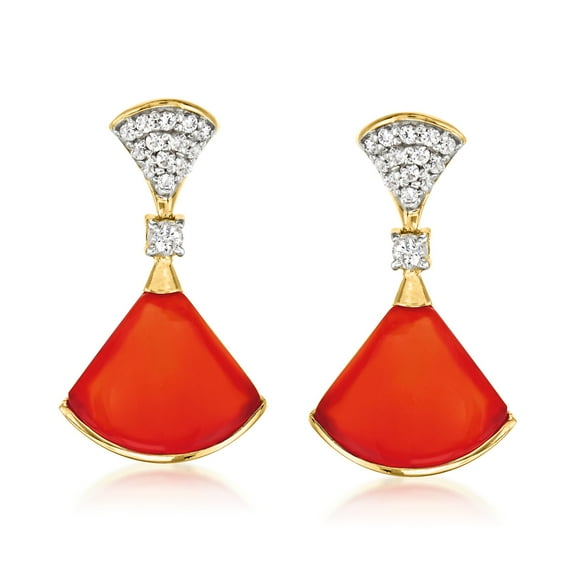 Ross-Simons Carnelian and .50 ct. t.w. White Topaz Drop Earrings in 18kt Gold Over Sterling, Women's, Adult
