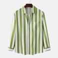 thumbnail image 2 of IROINNID Deals Long Sleeve Shirts for Men Comfy Winter Single Side Pocket Stand Collar Striped Shirt Top,Green, 2 of 9