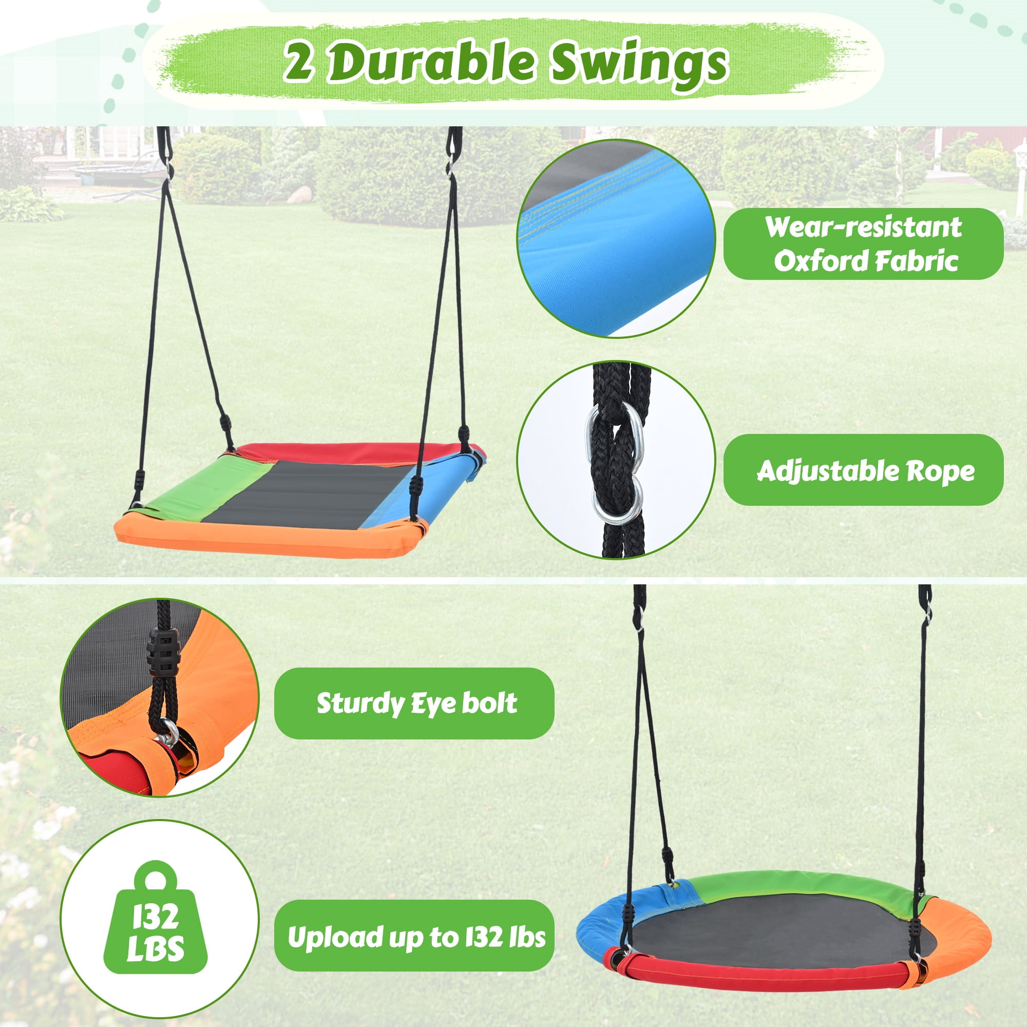 Aukfa 7 in 1 Kids Swing Set with Slide, Heavy-Duty Metal Playset with Climbing for Backyard, Blue