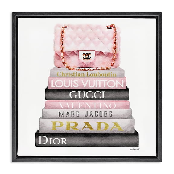 Stupell Industries Modern Watercolor High Fashion Bookstack Black Floating Frame Canvas Art, 18 x 18, by Amanda Greenwood