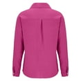 thumbnail image 5 of Cotton Linen Shirt Spring Casual Long Sleeve Solid Color Loose Work Tops With Pockets, Pink M, Size S-3XL, 5 of 5