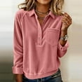 thumbnail image 3 of Otntypg Corduroy Henley Shirts for Women Casual Half Button up V Neck Long Sleeve Basic Collared Tunic Sweatshirts Loose Lightweight Dressy Pullover Tops with Pockets Pink L, 3 of 6
