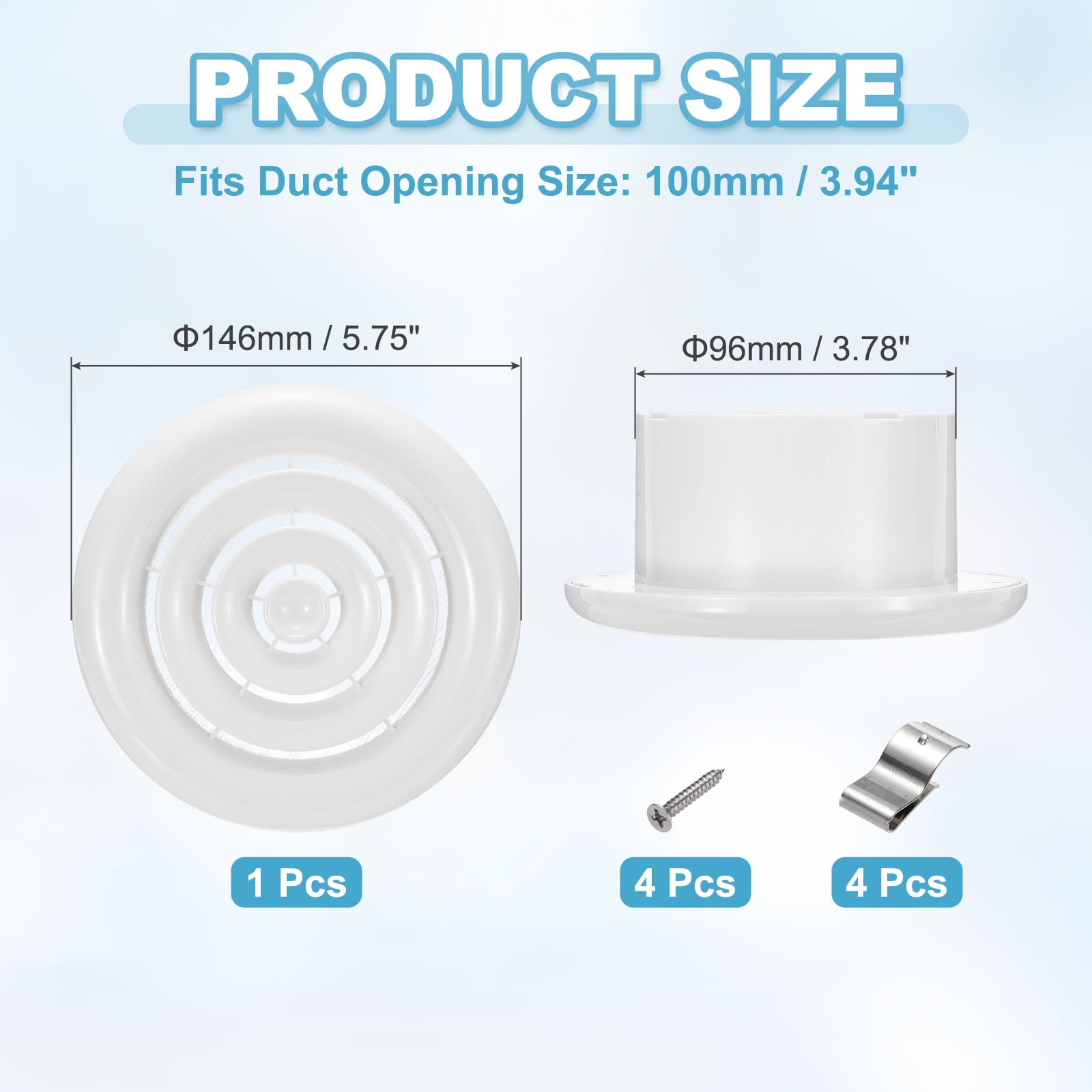 Uxcell 4 Inch Round Air Vent Cover, ABS Louver Air Diffuser Ceiling Vent Covers, White