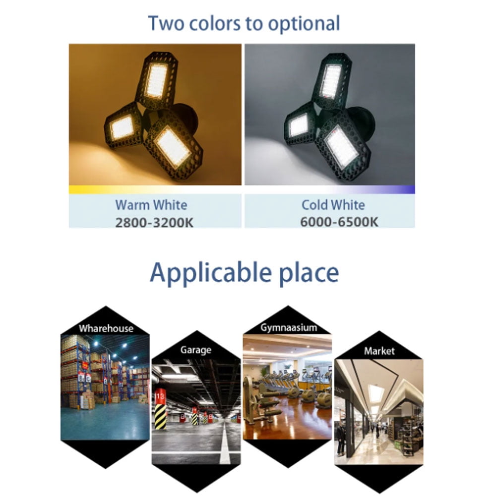 LED garage lamp folding three -leaf light high -gloss work lamp deformation lighting lighting angle workshop bulb 110V E27 60W Warm White