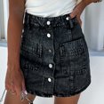 thumbnail image 2 of Besolor Denim Skirts for Women Stretch High Waisted Buttons down Distressed Short Mini Jean Skirts with Pockets, 2 of 7