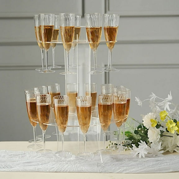 BalsaCircle 21" Clear 3-Tier Round Acrylic Champagne Glass Flute Holder Display Stand Party
