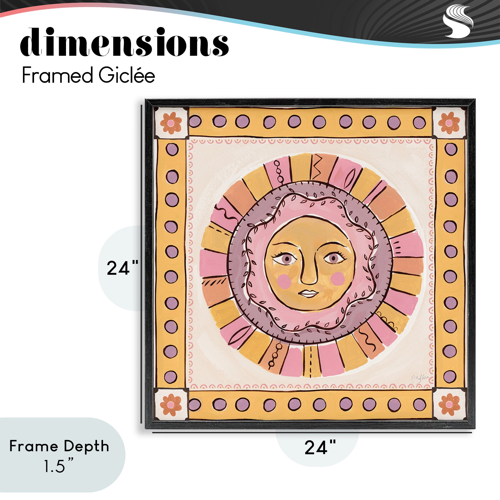 Stupell Industries Pastel Sun Face with Border Black Framed Giclee Art, design by Two If By Sea Studios