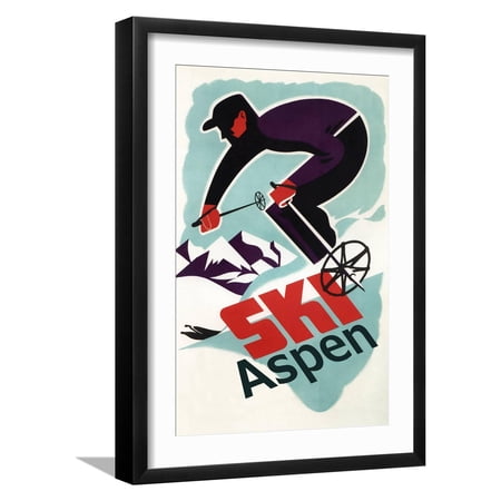 Art.com Ski in Colorado Vintage Skier - Aspen, Colorado Art Print by Lantern Press, Black Frame Wall Art, 17" x 23"