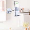 thumbnail image 2 of Phone Holder Wall Handsfree Cellphone Stand Tablet Organizer Retractable Organizer 90 Degree Rotation Removable Smartphone Rack for Bathroom Bedroom White, 2 of 7