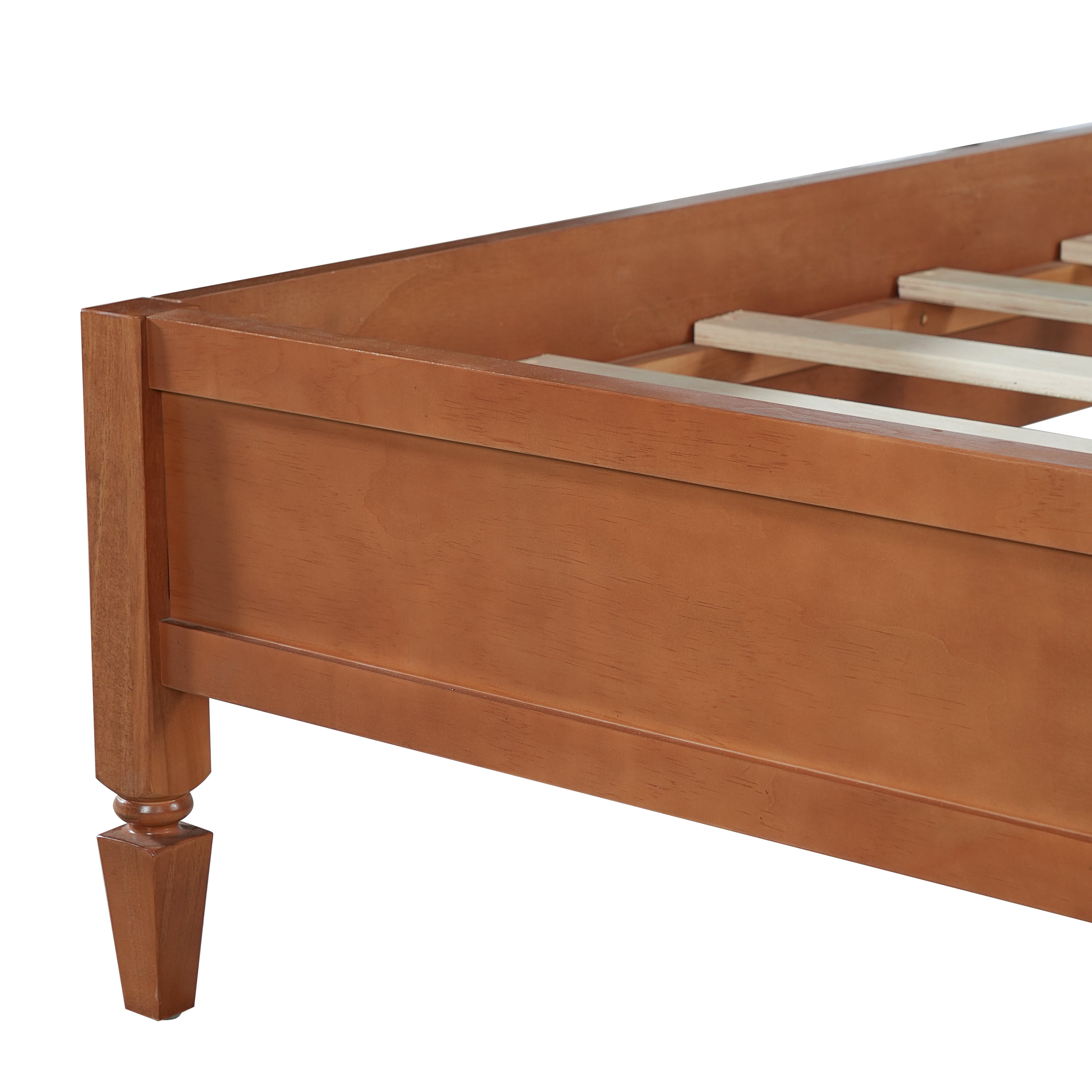 Euroco Wood Queen Size Platform Bed with Panel Headboard, No Box Spring Needed, Brown