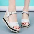 thumbnail image 4 of AXXD White Wedge Sandals for Women 7.5 Summer Sandals Open Toe Sandals Casual Low Slip On Sandals Comfortable Outdoor Shoes, 4 of 5
