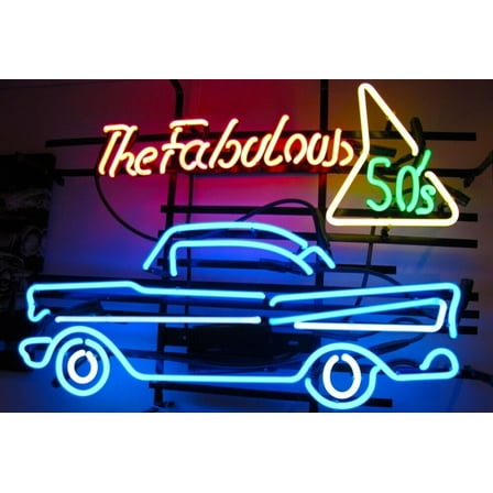 Queen Sense 24"x20" The Fabulous 50's Vintage Car Neon Sign Man Cave Beer Pub Bar Artwork Handmade Wall Decor Gift Neon Light 124TF5VCV2