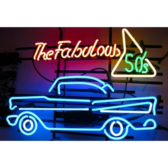 Queen Sense 24"x20" The Fabulous 50's Vintage Car Neon Sign Man Cave Beer Pub Bar Artwork Handmade Wall Decor Gift Neon Light 124TF5VCV2