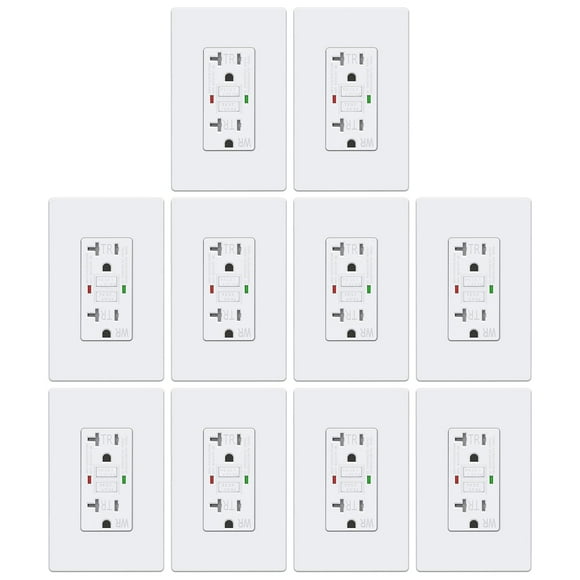 ELECTECK 10 Pack GFCI Outlets 20 Amp, Outdoor Weather Proof (WR), Self-Test GFI Receptacles with LED Indicator, Ground Fault Circuit Interrupter, Screwless Wallplate