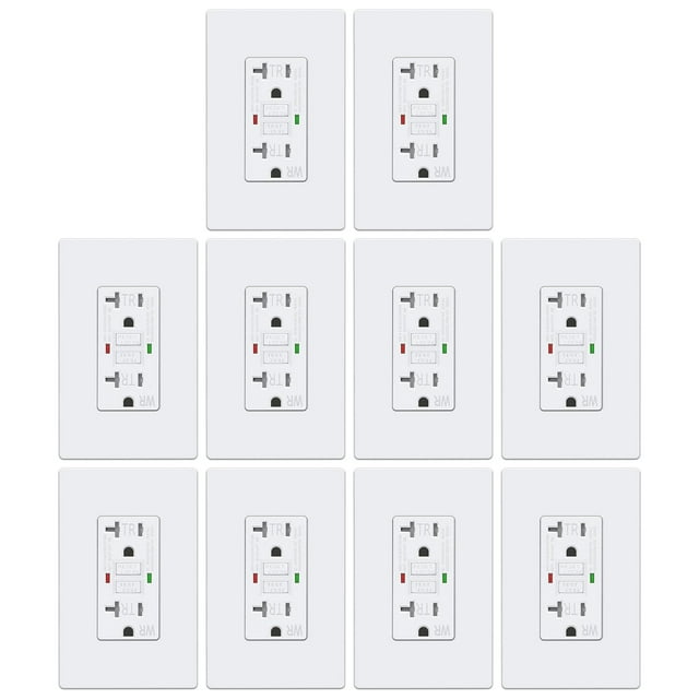 ELECTECK 10 Pack GFCI Outlets 20 Amp, Outdoor Weather Proof (WR), Self-Test GFI Receptacles with LED Indicator, Ground Fault Circuit Interrupter, Screwless Wallplate