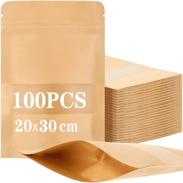 100 Bolsas Stand Up Kraft Con Ventana Para 900g 20x30 Xtellar cafe