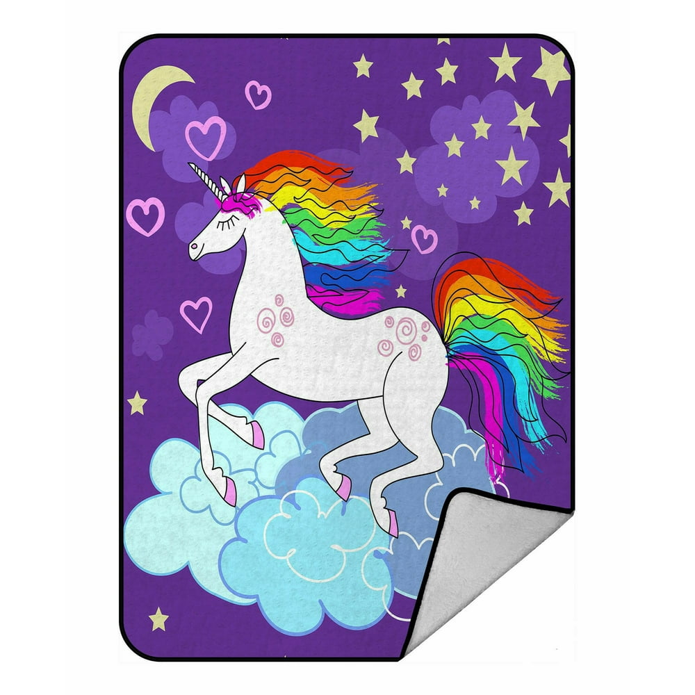 ECZJNT Beautiful rainbow unicorn Throw Blanket Fleece Blankets Plush