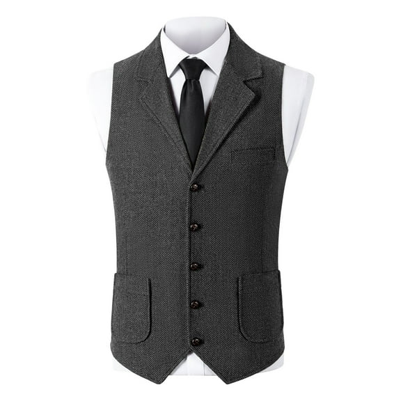 purcolt Mens Herringbone Wool Tweed Vintage Suit Vest Business Casual V-Neck Sleeveless Waistcoat Tuxedo Vests with Pockets for Wedding Formal Prom