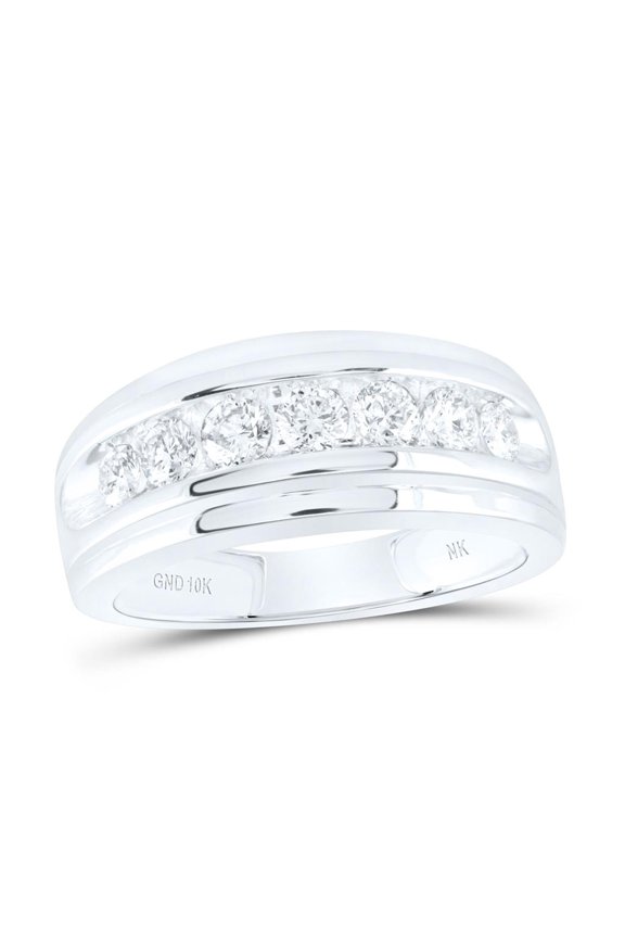 10K White Gold Round Diamond Wedding Channel-Set Band Ring 1cttw