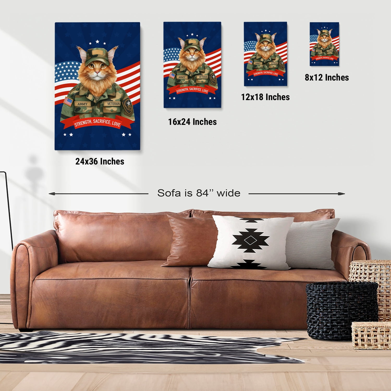 Happy Father's Day Honoring Veterans Maine Coon in Army Uniform Vertical Matte Canvas Poster Cat Lover Kitten Owner Gifts Wall Art Home Decor - 13007
