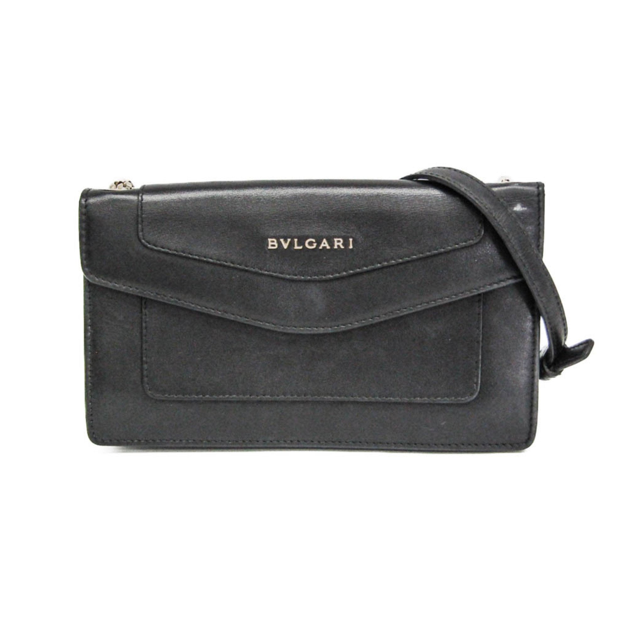 Pre-Owned Bvlgari 39157 Women's Leather Shoulder Bag Black (Good)
