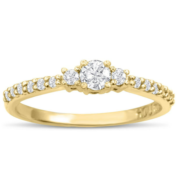 SuperJeweler Three Diamond Plus Promise Ring In Yellow Gold For Women By