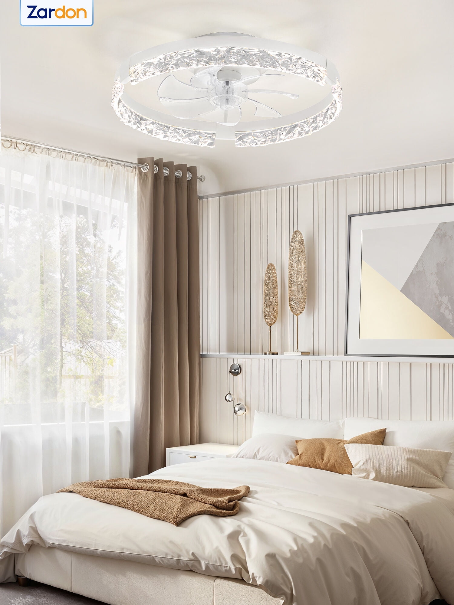 Zardon 20" Ceiling Fan with Light, Low Profile Flush Mount, Remote and Smart App Control, 6 Speeds and Quiet Reversible DC Motor for Bedroom, Living Room, Kitchen