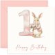 thumbnail image 1 of Tarjeta de felicitación para el primer cumpleaños de niña, diseño de conejito rosa, 1 of 7