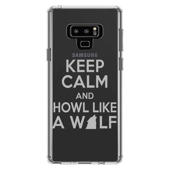 DistinctInk Clear Shockproof Hybrid Case for Samsung Galaxy Note 9 - TPU Bumper Acrylic Back Tempered Glass Screen Protector - Keep Calm Howl Like a Wolf