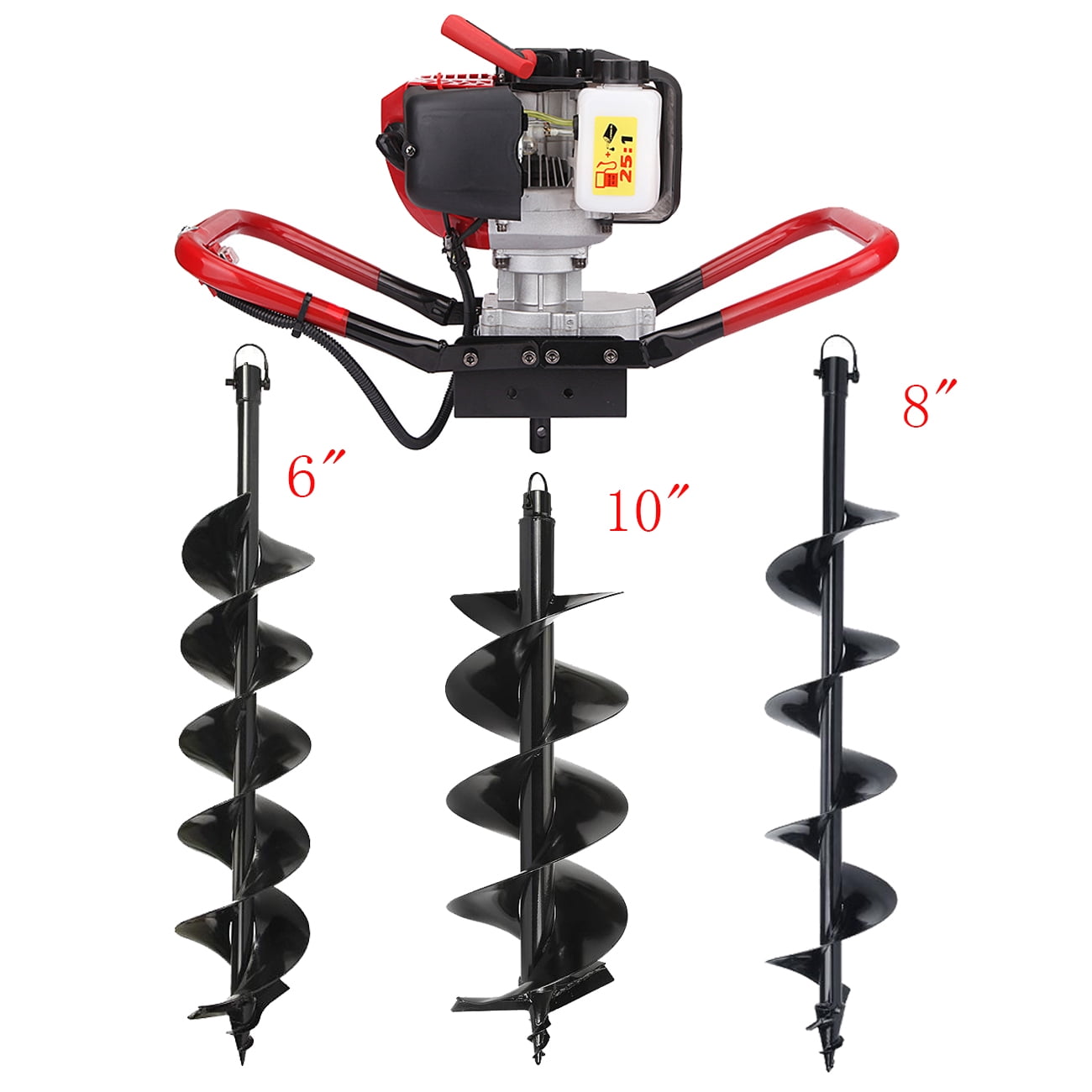 Gas Post Hole Digger set, 52cc 2 Stroke One Man Post Gas Power Hole