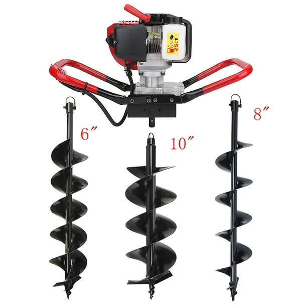 Gas Post Hole Digger set, 52cc 2 Stroke One Man Post Gas Power Hole