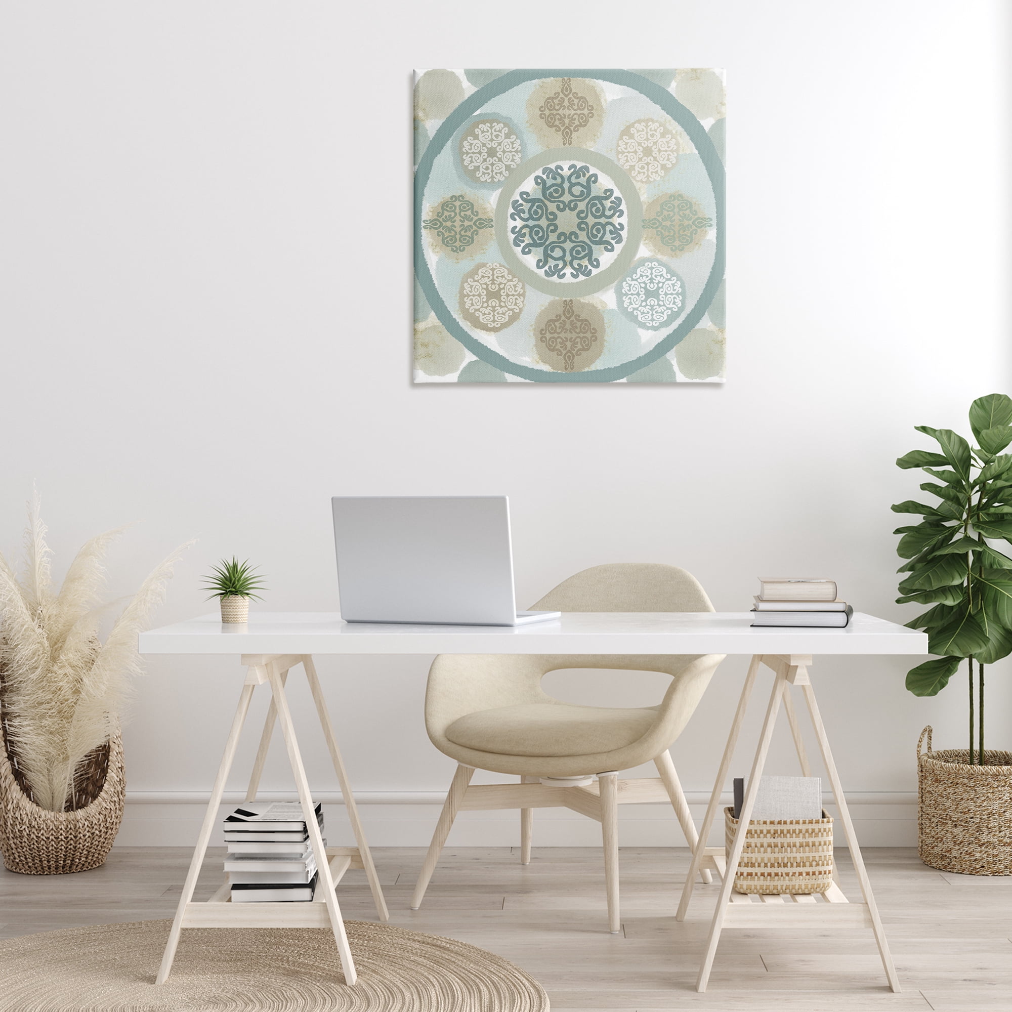 Stupell Industries Mint Mandala Fractals Abstract Painting Gallery Wrapped Canvas Art Print Wall Art, 30 x 30