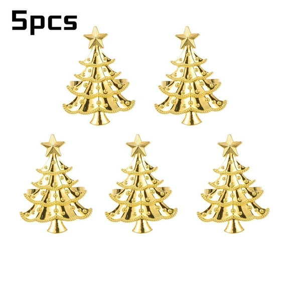 5-Pack Metal Christmas Tree Napkin Rings - Iron Table Decor for Holiday Dining & Festive Party Settings