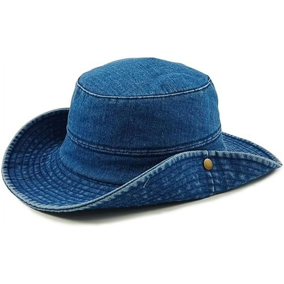 SikaFu Unisex Wide Brim Denim Hat Fishing Hiking Traveling Sun Bucket Cap