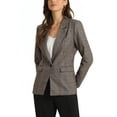 thumbnail image 4 of INSPIRE CHIC Women's Blazers Notched Lapel Long Sleeve One Button Plaid Blazer S Black Brown, 4 of 6