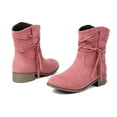 thumbnail image 4 of Viluyesy Womens Mid Calf Boots, Trendy Tassel Chunky Heels Round Toe Fall Winter Western Suede Boots Pink, 4 of 8