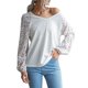 thumbnail image 1 of Top de retales con estampado de leopardo para mujer, Top de punto con cuello en V, puños ajustados, camisas de manga larga de punto, Blanco XL, 1 of 6