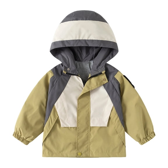 XUELUO Toddler Boys Coats & Jackets Kids Autumn Winter Color Block Print Hooded Long Sleeve Zipper Coat Casual Windbreaker Jacket Holiday Wear,Brown,6-7 Years