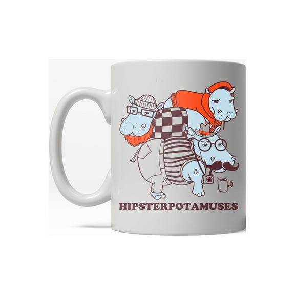 Hipsterpotamus Funny Hipster Hippos Ceramic Coffee Drinking Mug  - 11oz
