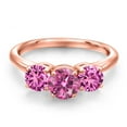 thumbnail image 3 of Gem Stone King 18K Rose Gold Plated Silver Pink Moissanite and Pink Created Sapphire Engagement Ring for Women | 1.90 Cttw | Round 6MM | Gemstone Birthstone | Size 7, 3 of 6